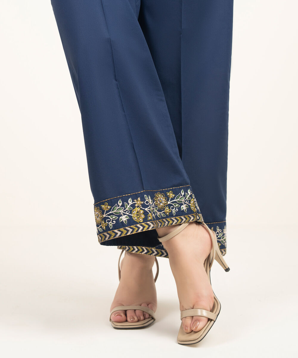 Women's RTW Cambric Embroidered Blue Culottes