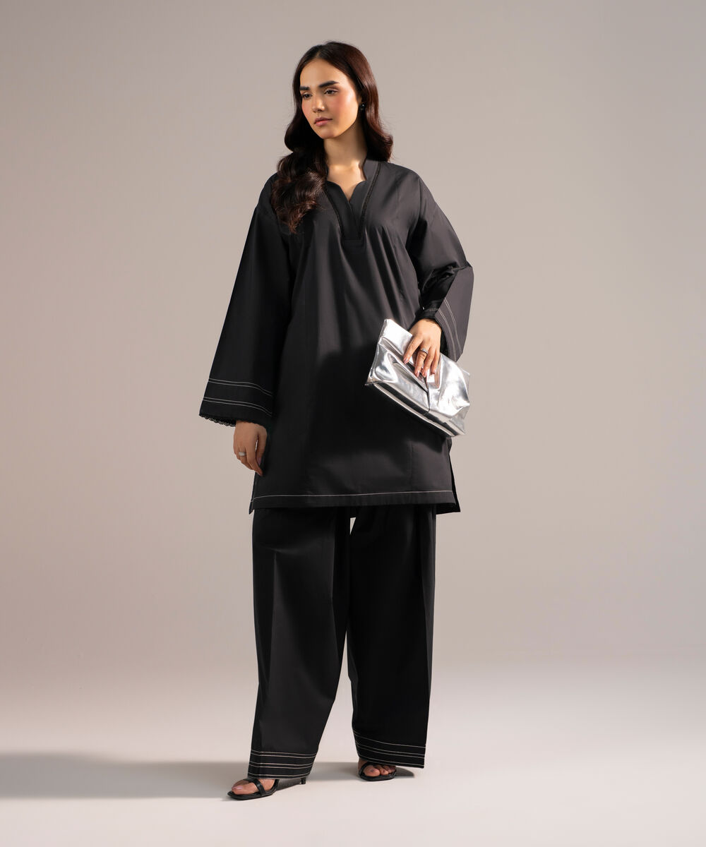 Women's RTW Poplin Solid Black Straight Shirt