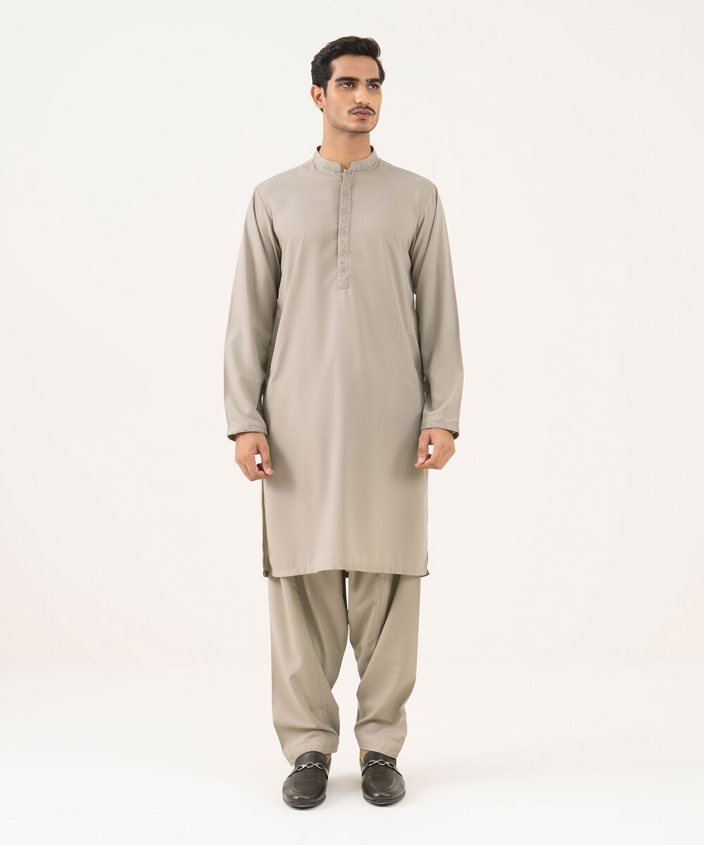 Men's 100% Cotton Plain Light Beige Kurta Shalwar