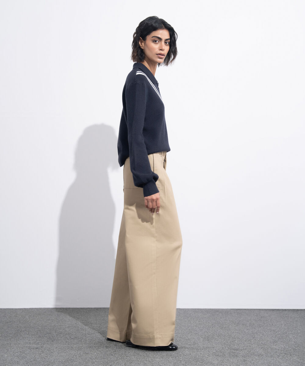 Women's Western Wear Khaki Pleated Chino Trousers