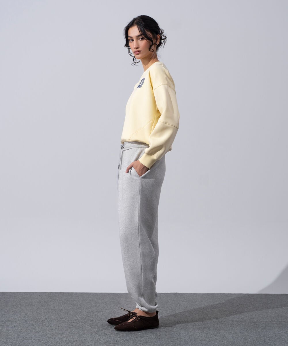 Women's Western Wear Grey Melange Fleece Jogger Trousers