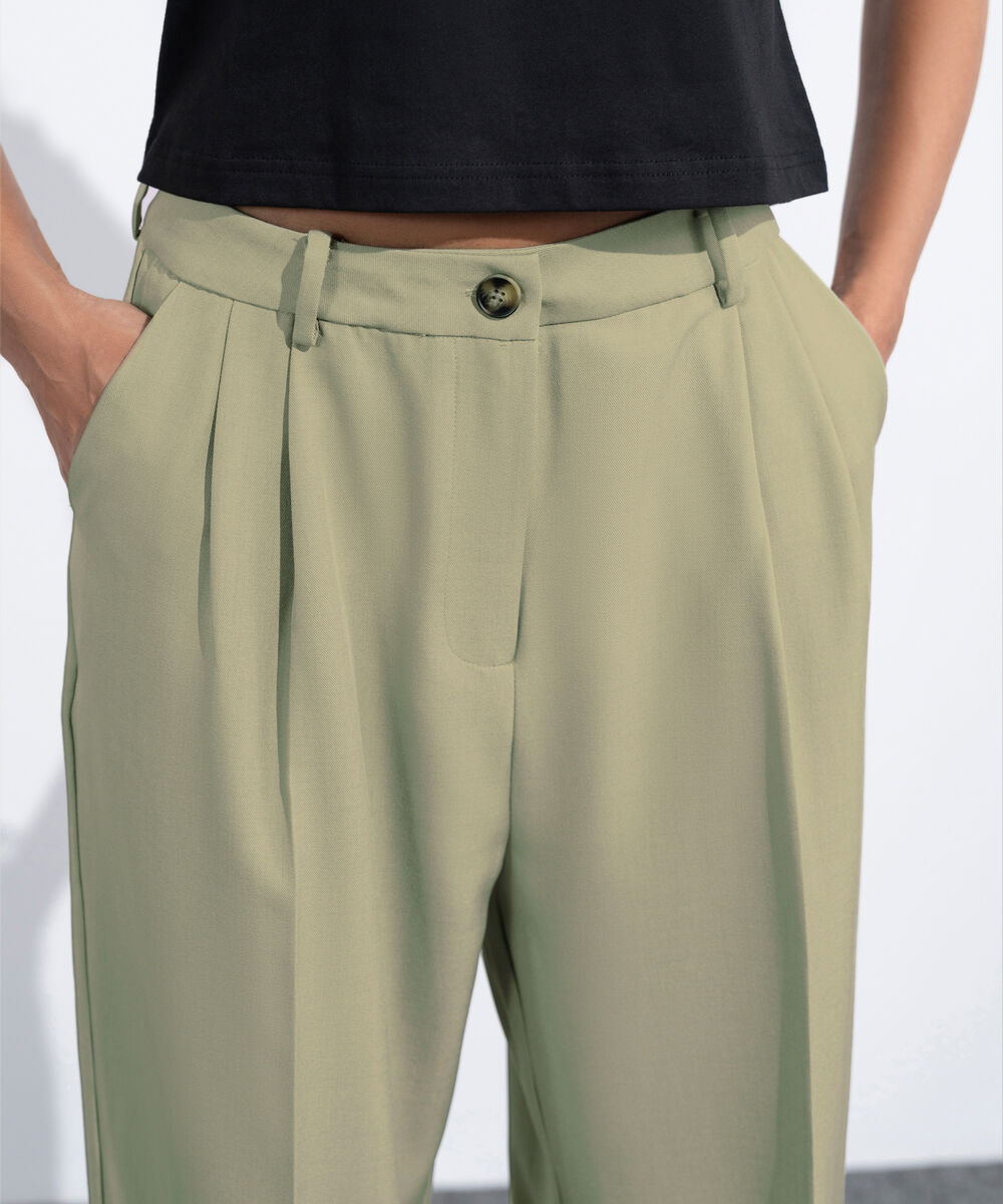 Women's Western Wear Green Tailored Wide Leg Trousers