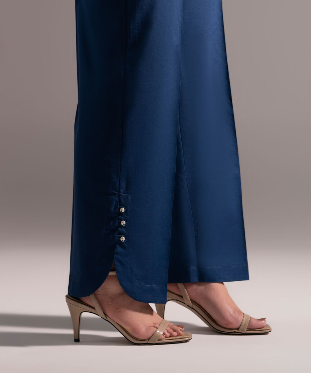 Women's RTW Cambric Solid Blue Shalwar