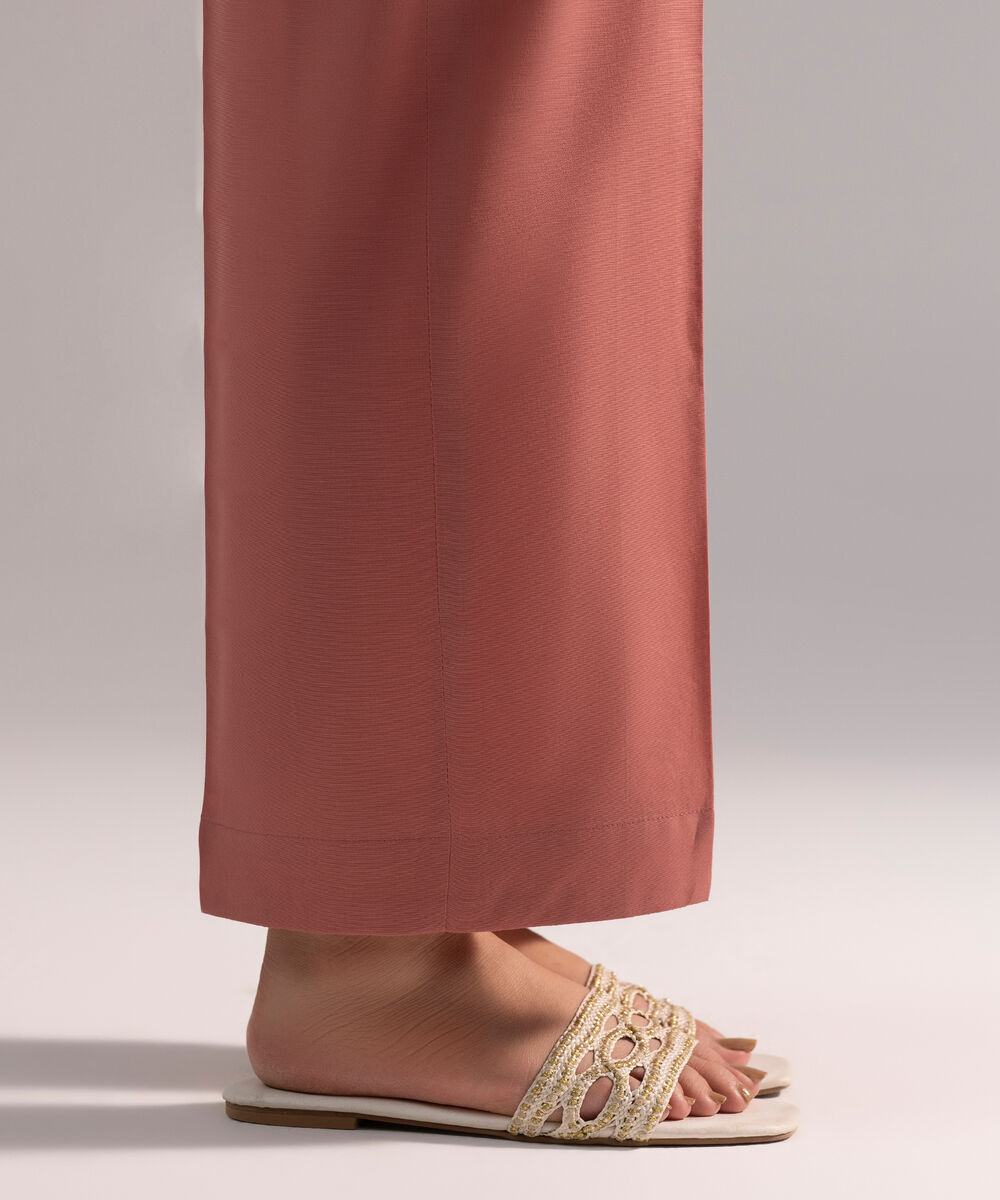 Women's RTW Cambric Solid Pink Straight Pants