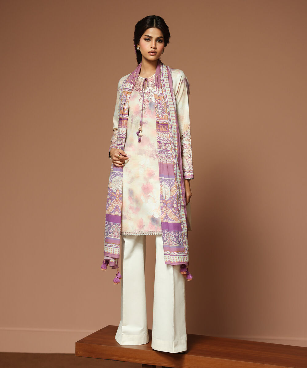 Women's Unstitched Textured Lawn Embroidered Multi 3 Piece Suit