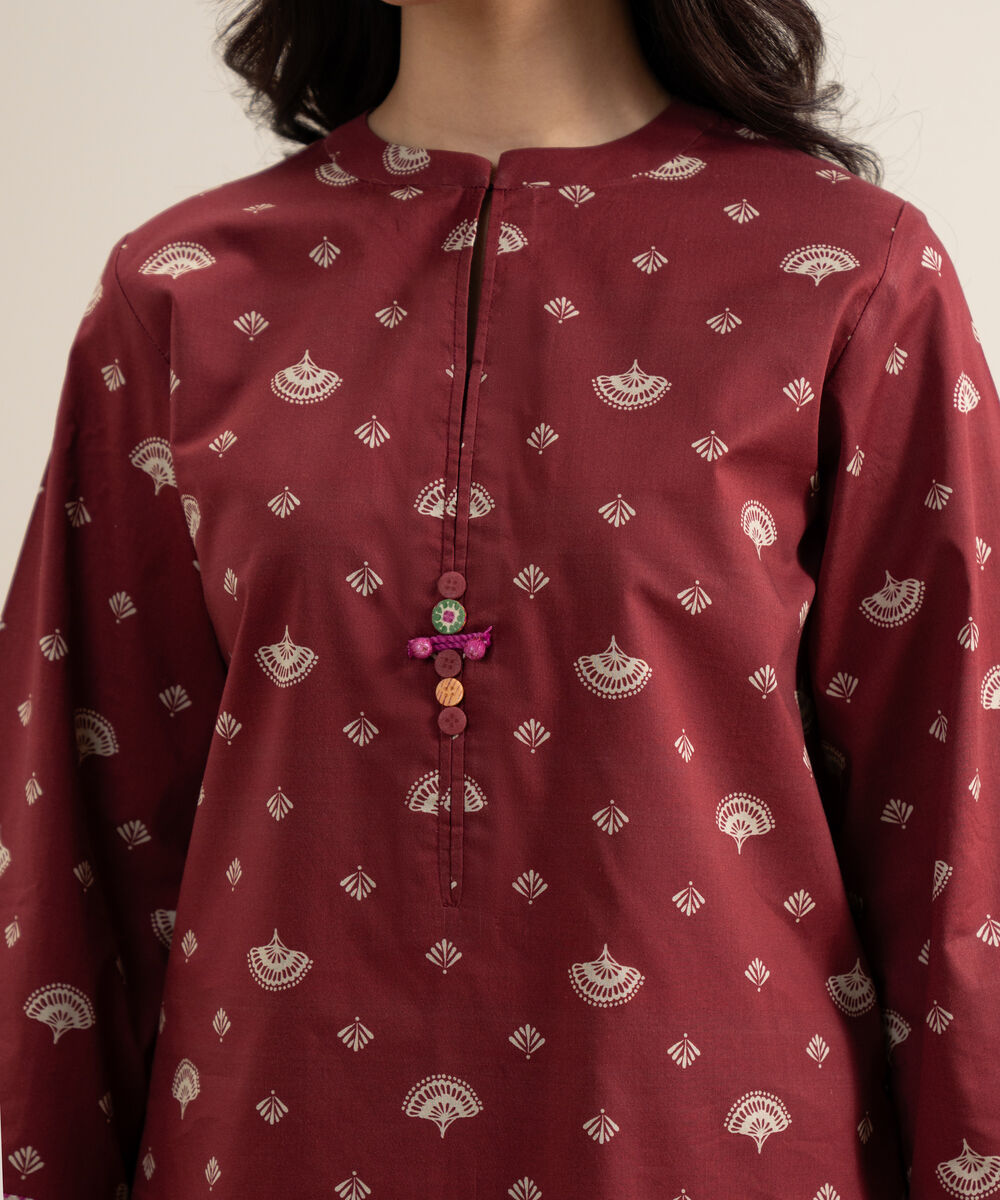 Women's Unstitched Lawn Printed Red 3 Piece Suit