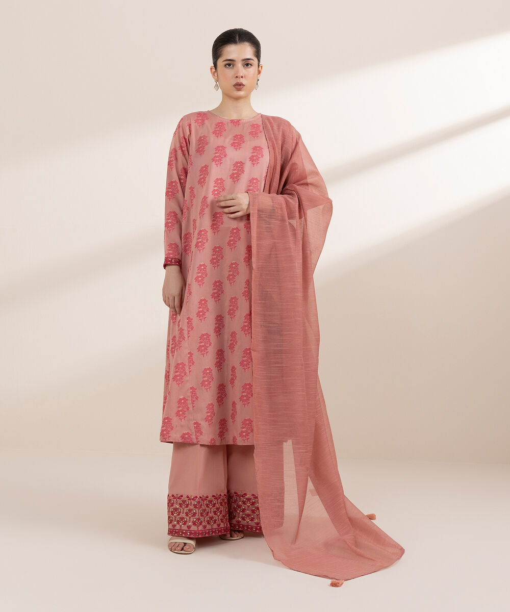 Women's RTW Extra Weft Jacquard Pink Embroidered A-Line Shirt