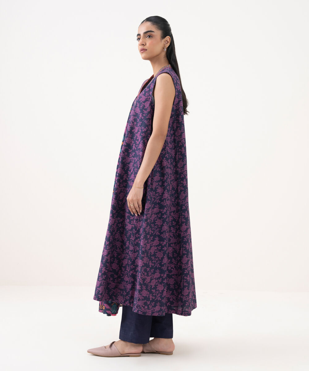 Women's Unstitched Light Khaddar Printed Purple 3 Piece Suit