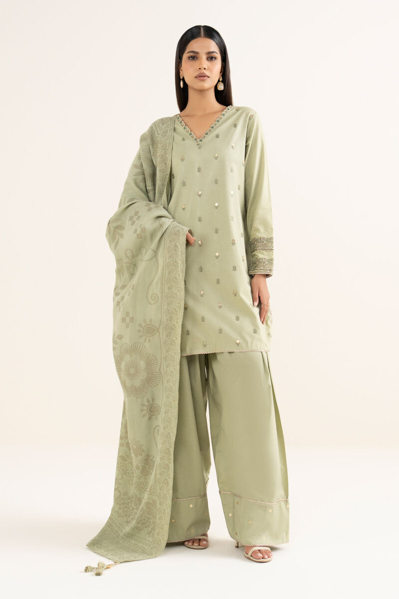 3 Piece - Embroidered Cotton Suit