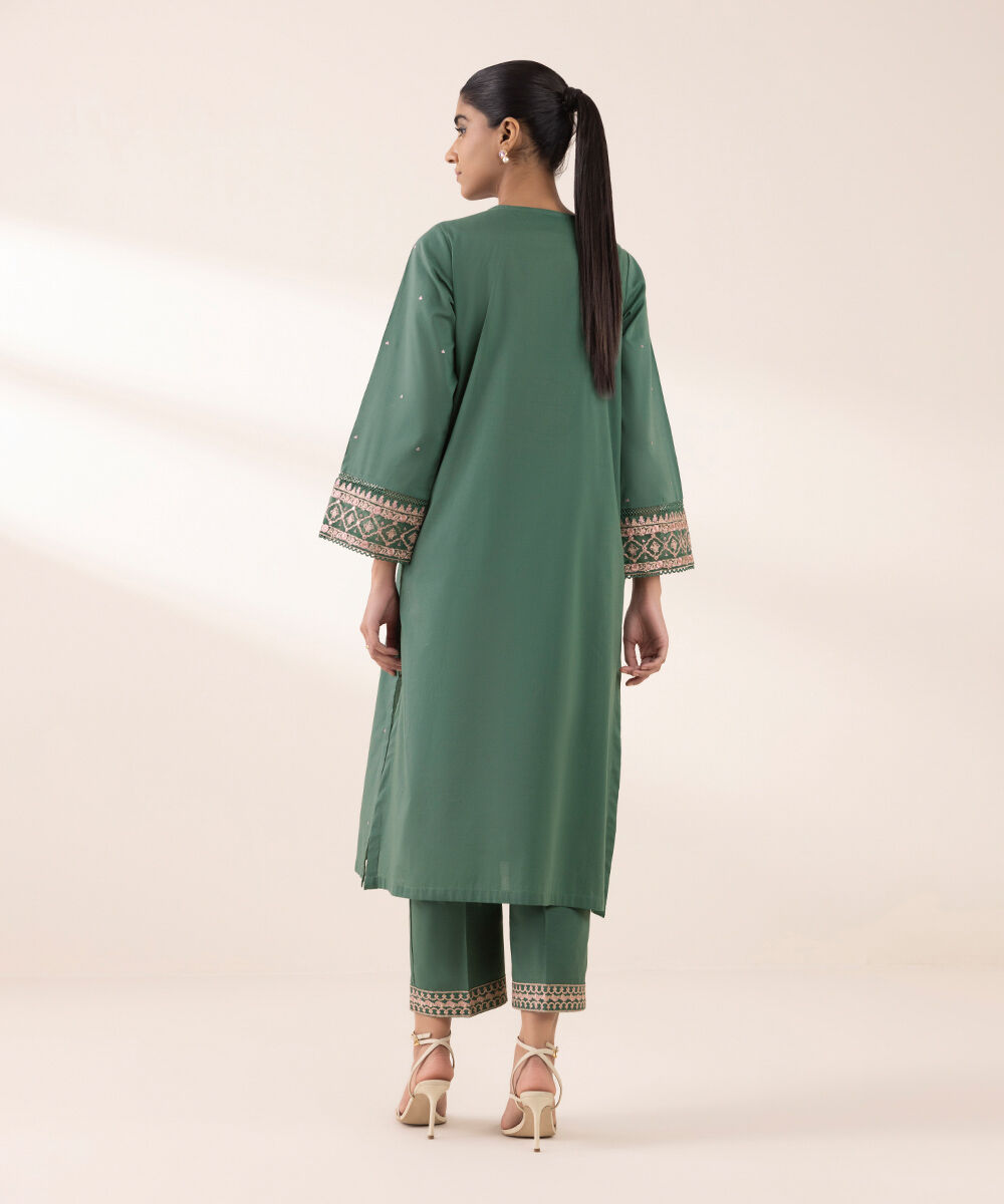 Women's RTW Lawn Green Embroidered A-Line Shirt