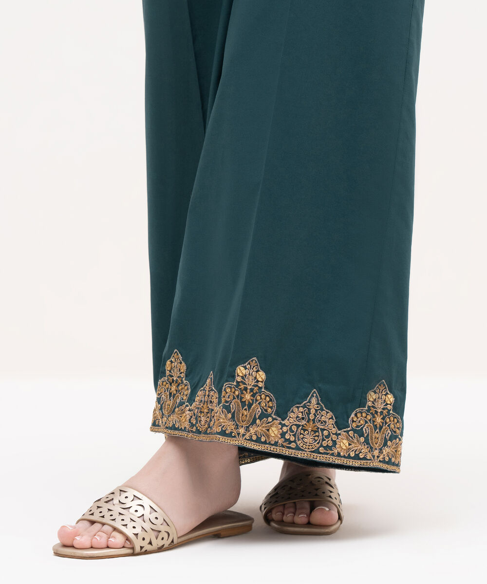 Women's RTW Cambric Blue Embroidered Flared Pants