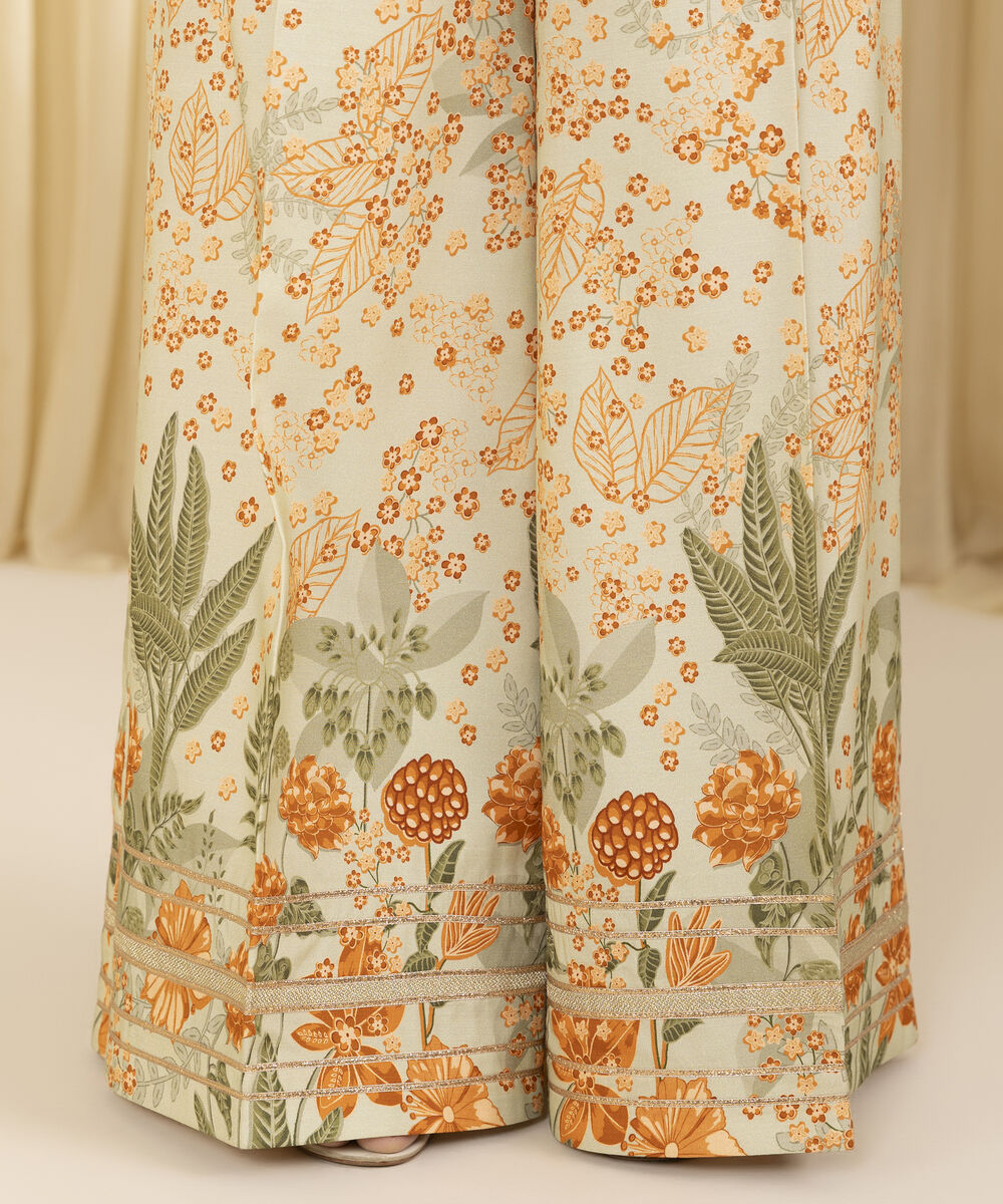 Unstitched Women's Beige Blended Organza 3 Piece Suit