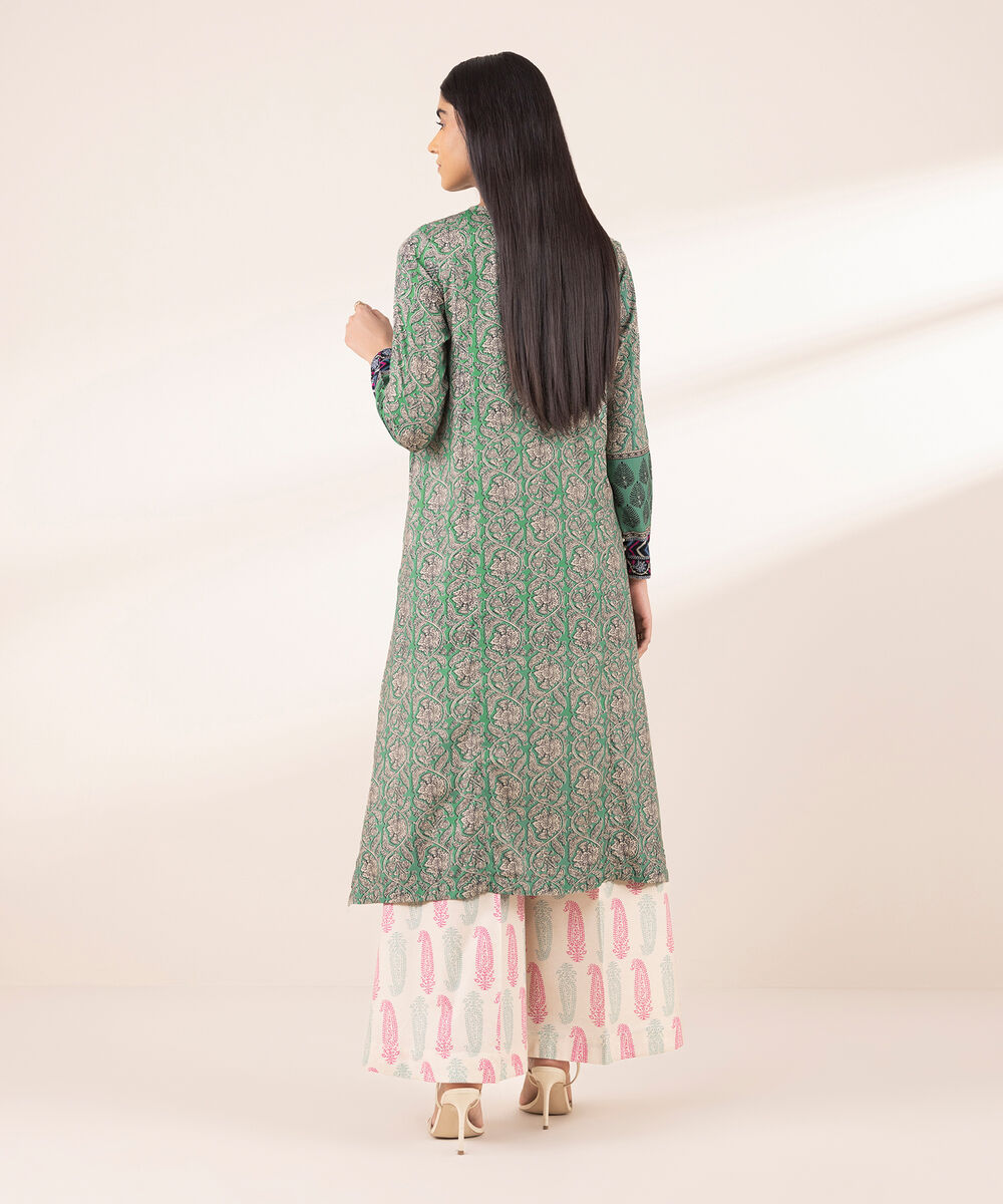 Women's RTW Arabic Lawn Green Printed A-Line Shirt