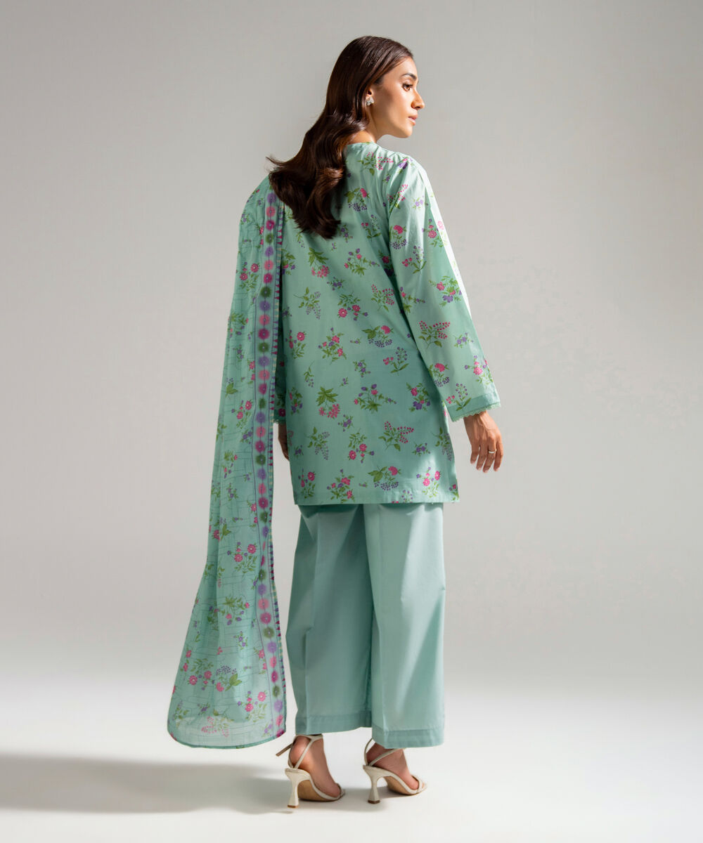 Women's RTW Lawn Embroidered Pastel Mint 3 Piece Suit