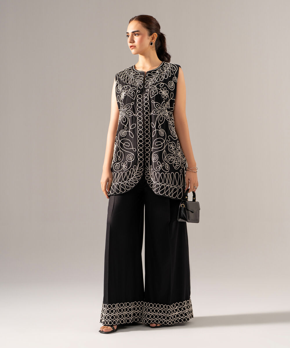 Women's RTW Viscose Marina Embroidered Black Jacket