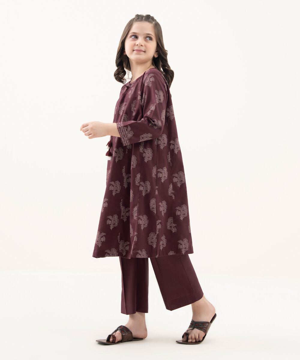 Girl's Cotton Viscose Printed Red 2 Piece Suit