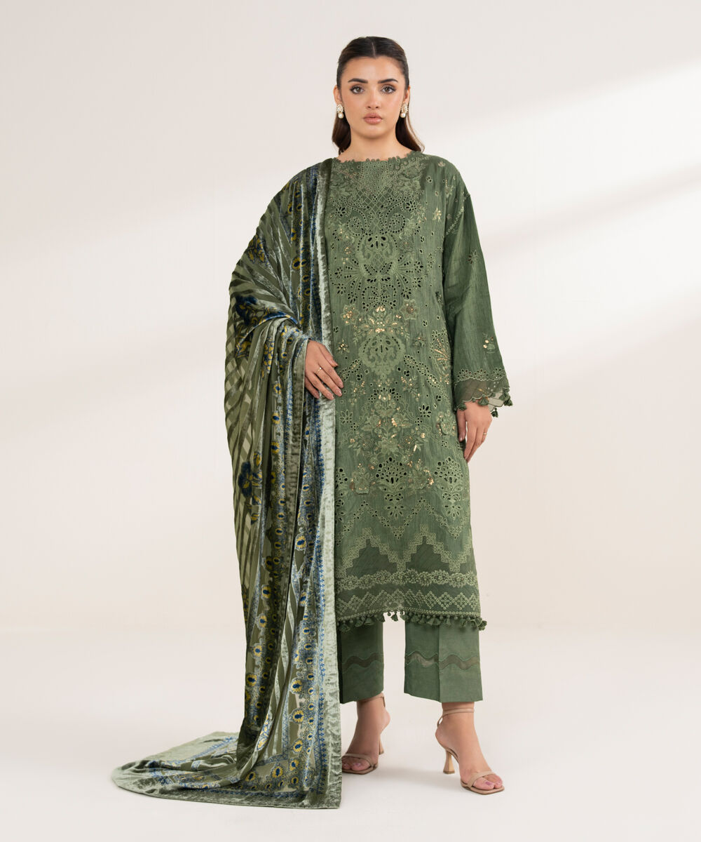 Women's Unstitched Viscose Raw Silk 3 Piece Suit