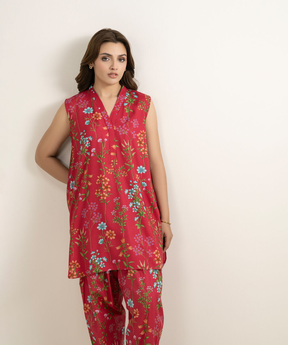 Women's RTW Arabic Lawn Printed Pink 2 Piece Suit