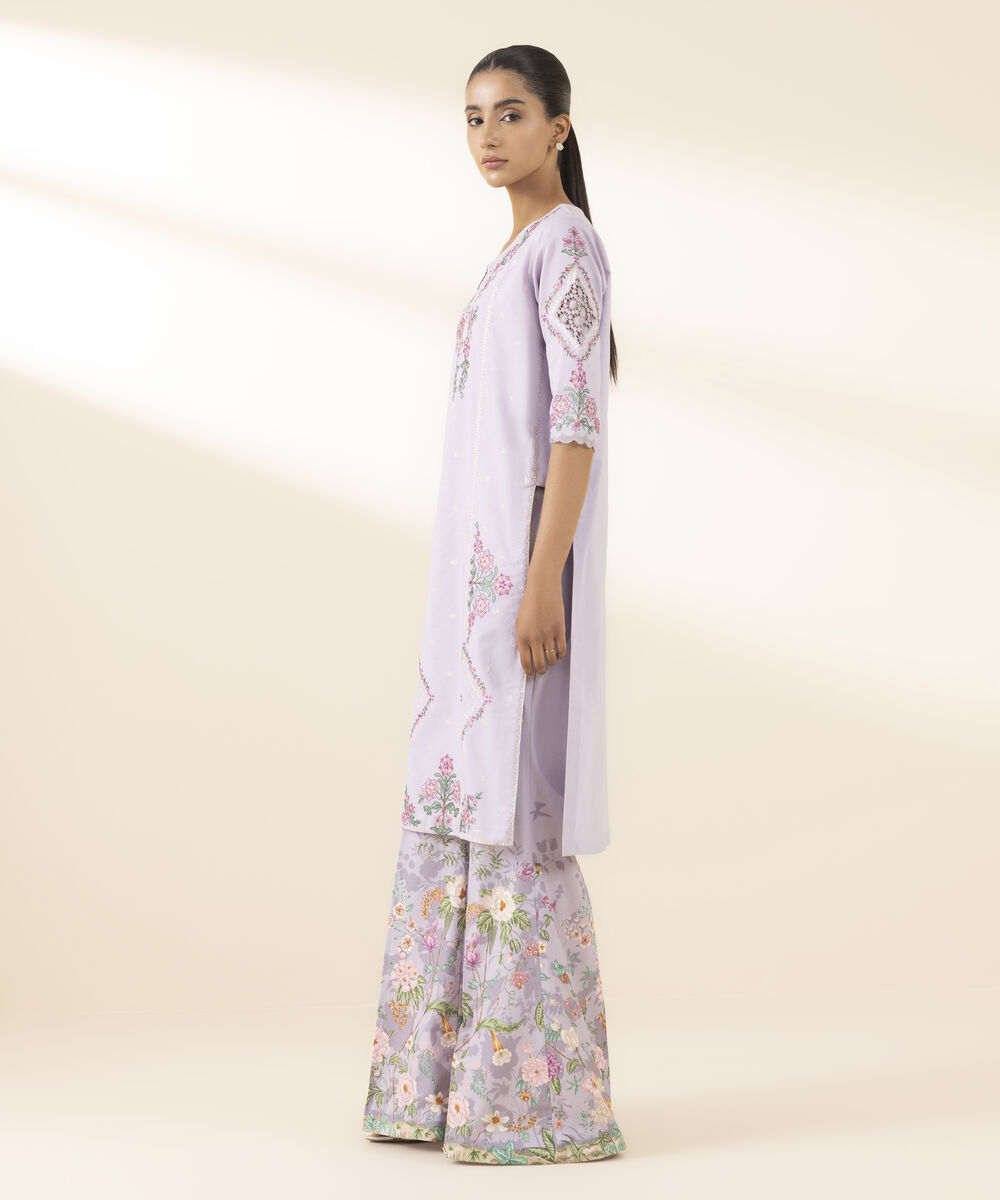 Unstitched Women's Purple Textured Lawn Shirt Trousers