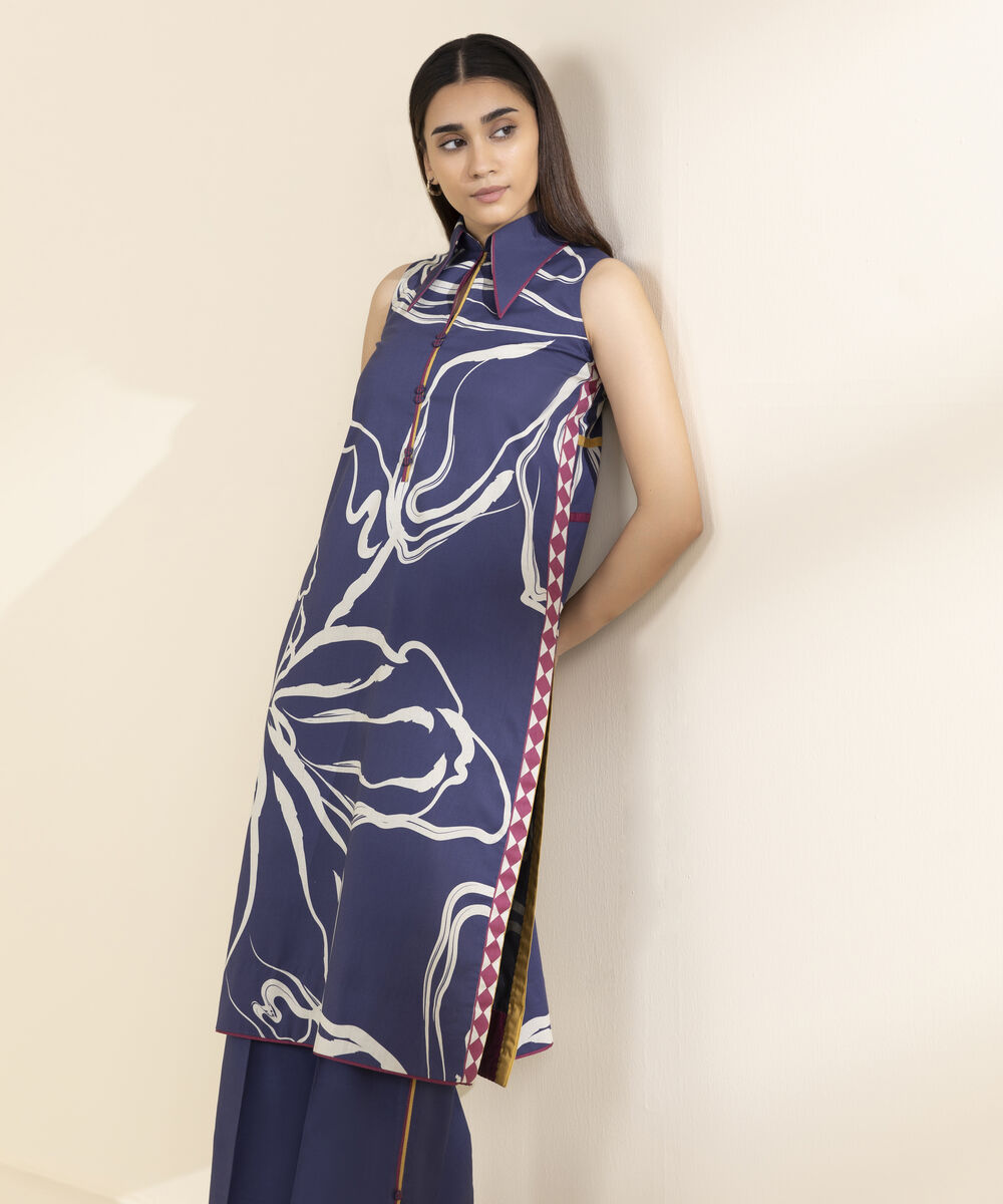 Unstitched Women's Blue Lawn Shirt