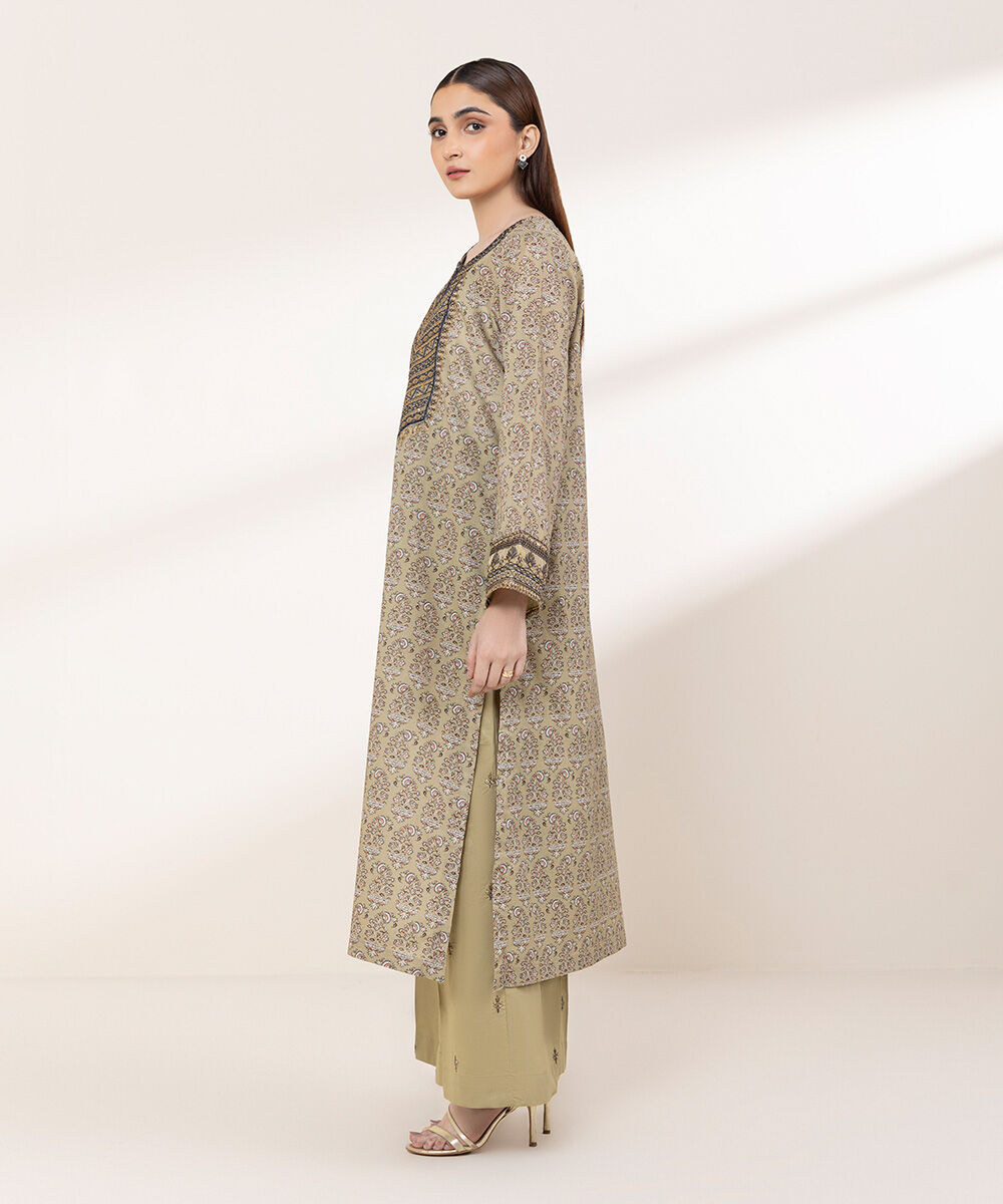 Women's RTW Lawn Green Embroidered A-Line Shirt