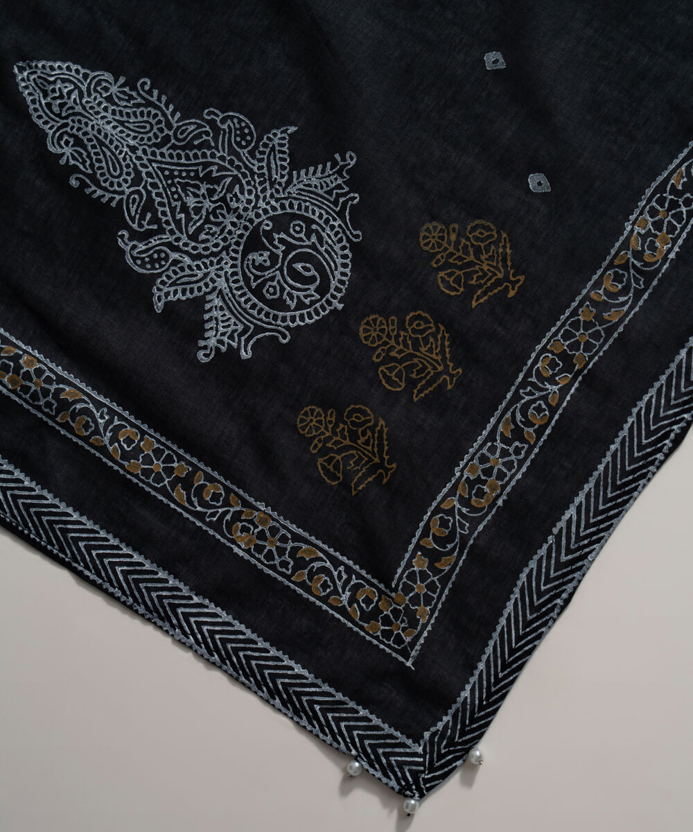 Women's RTW Fine Voil Printed Black Dupatta