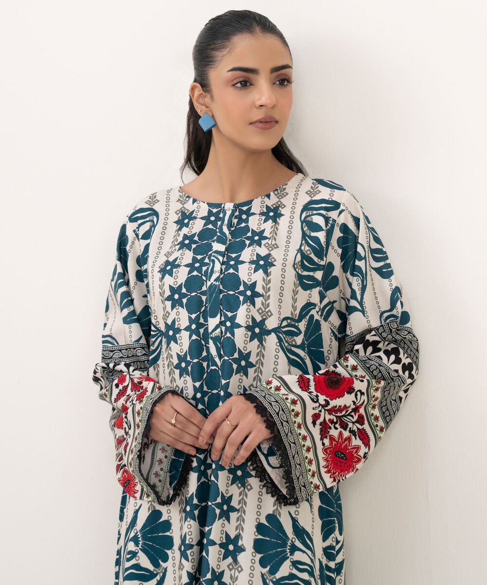 Women's RTW Viscose Linen Printed Straight Off White Shirt