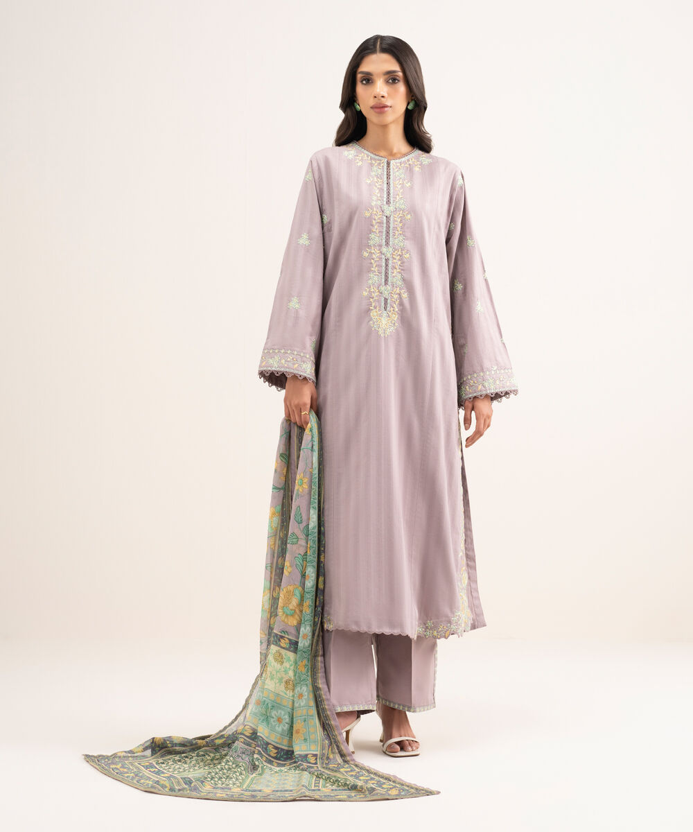 Women's RTW Leno Kara Embroidered Purple A-Line Shirt