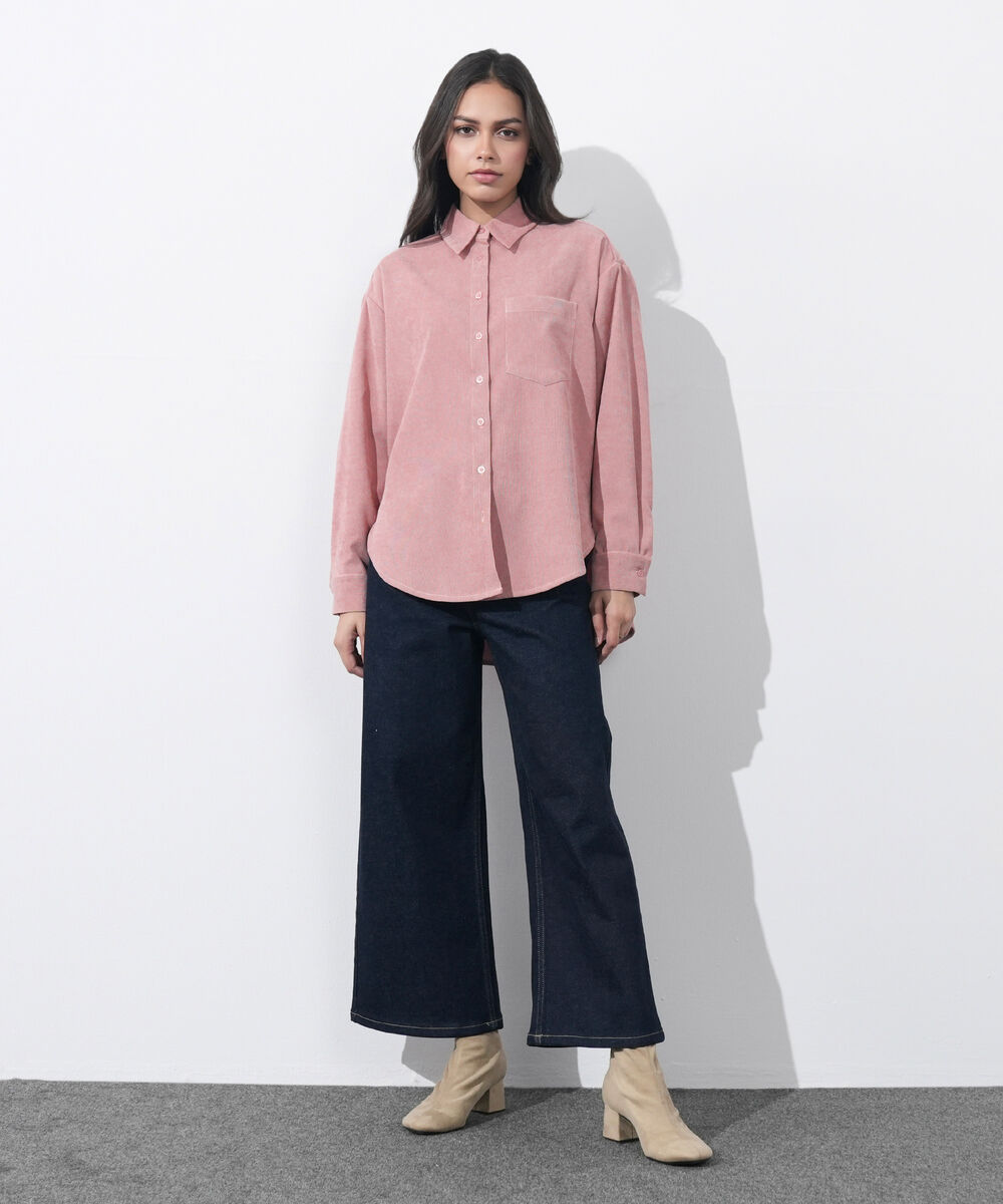 Women's Western Wear Olive Button Through Corduroy Shirt