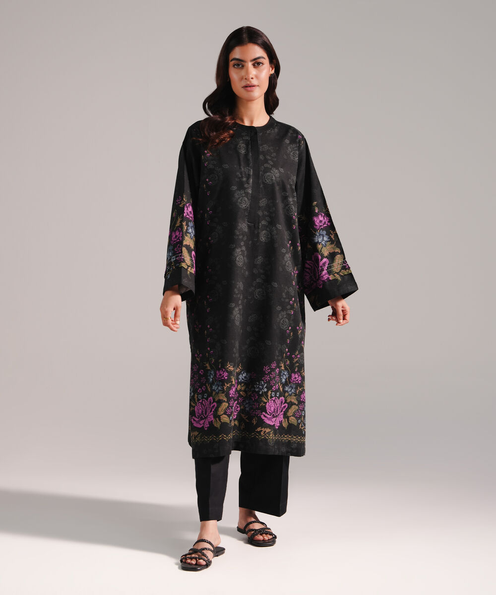 Women's RTW Dobby Printed Black 2 Piece Suit