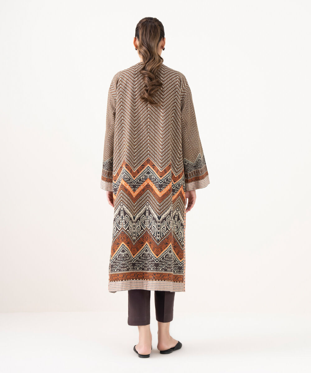 Women's RTW Cotton Embroidered Brown Front Open Shirt