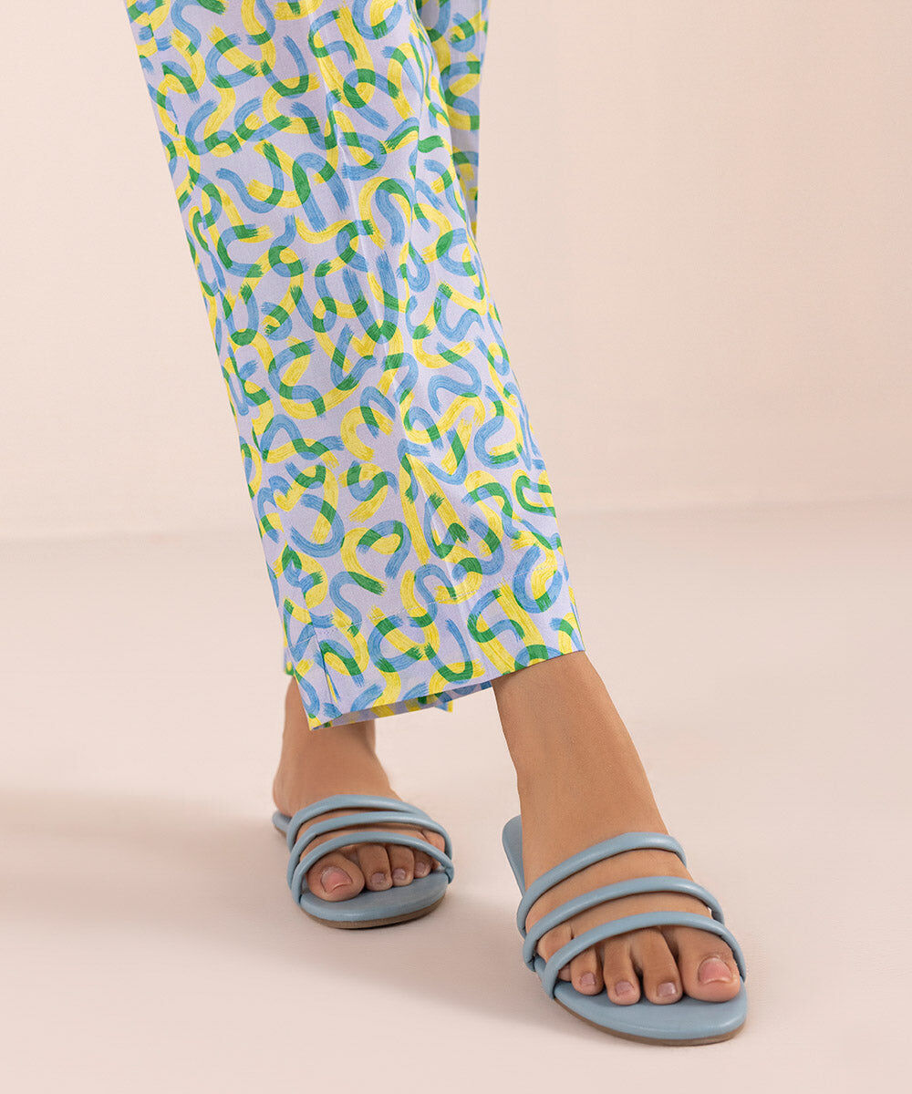 Women's Pret Stretch Lawn Blue Printed Straight Pants