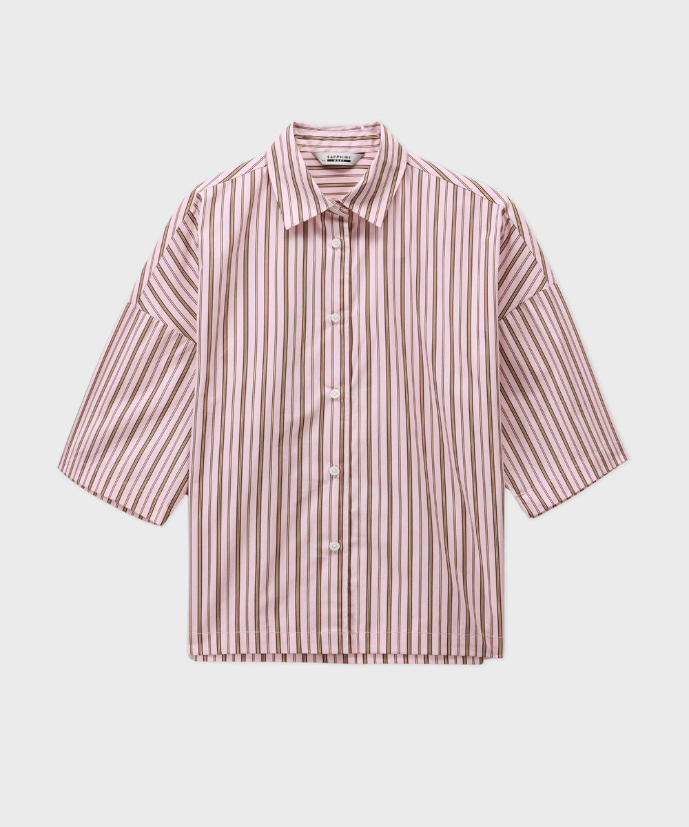 Women's Western Pink And Brown Boxy Stripe Printed Shirt