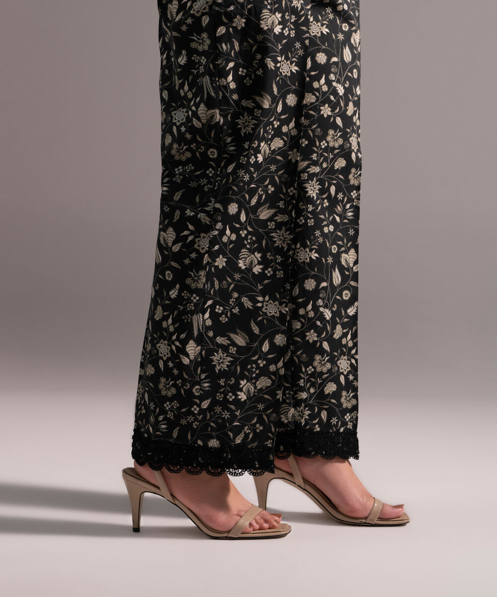 Women's RTW Cambric Printed Black Straight Pants