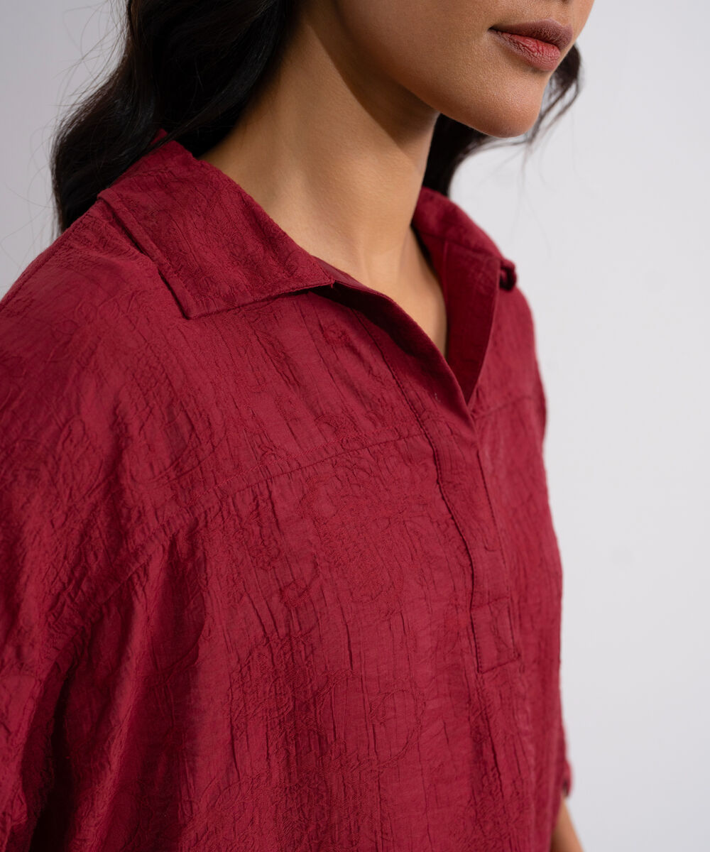 Women's Red Loose Fit Top With Kimono Sleeves