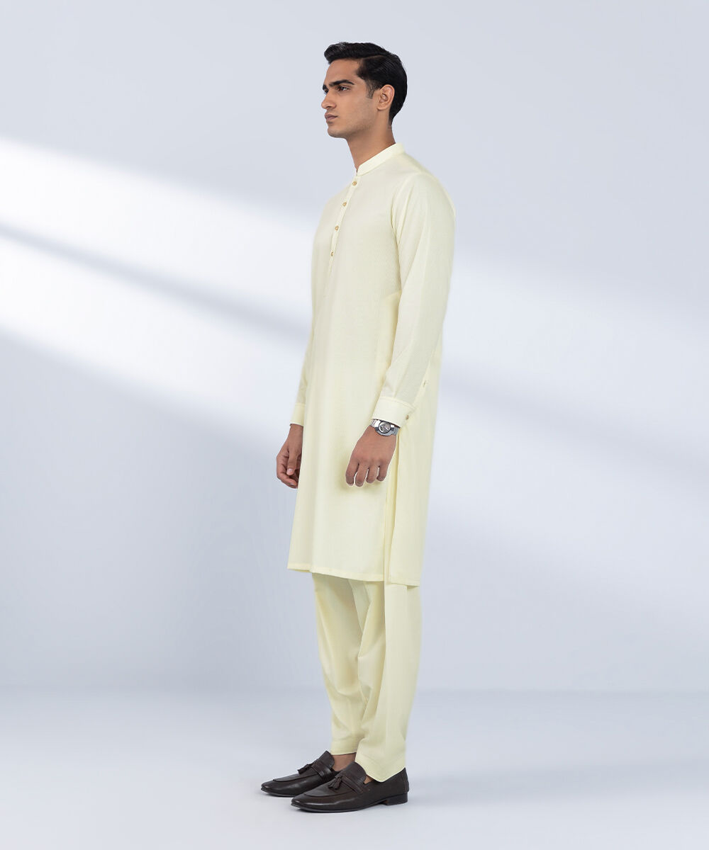 Men's Stitched Plain Off White 2 PC Suit