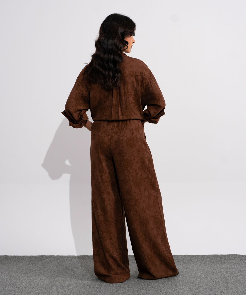 Women's Brown Textured Pull-On Trousers