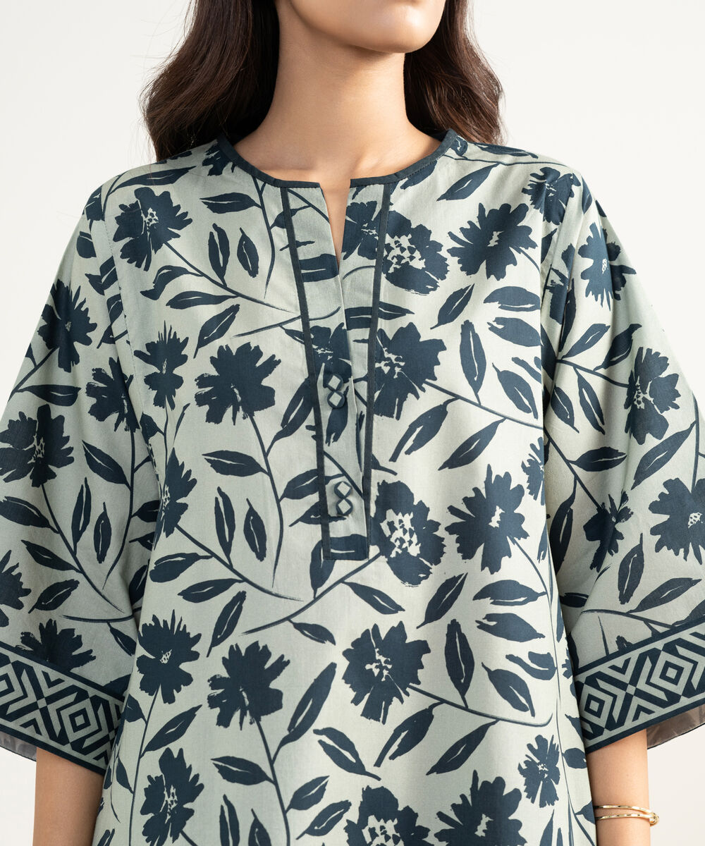 Women's Unstitched Lawn Printed Grey 3 Piece Suit