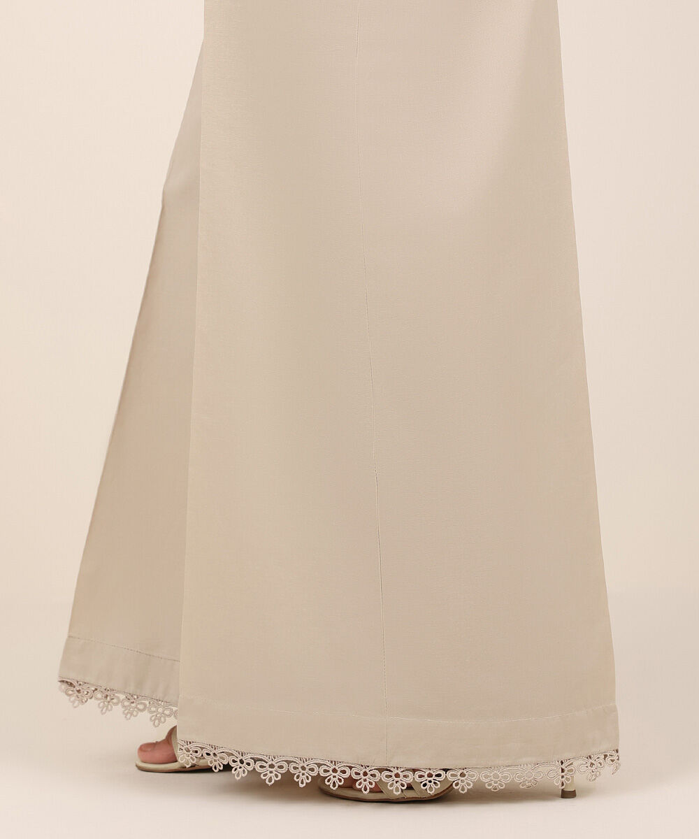 Women's RTW Cambric Beige Solid Flared Pants