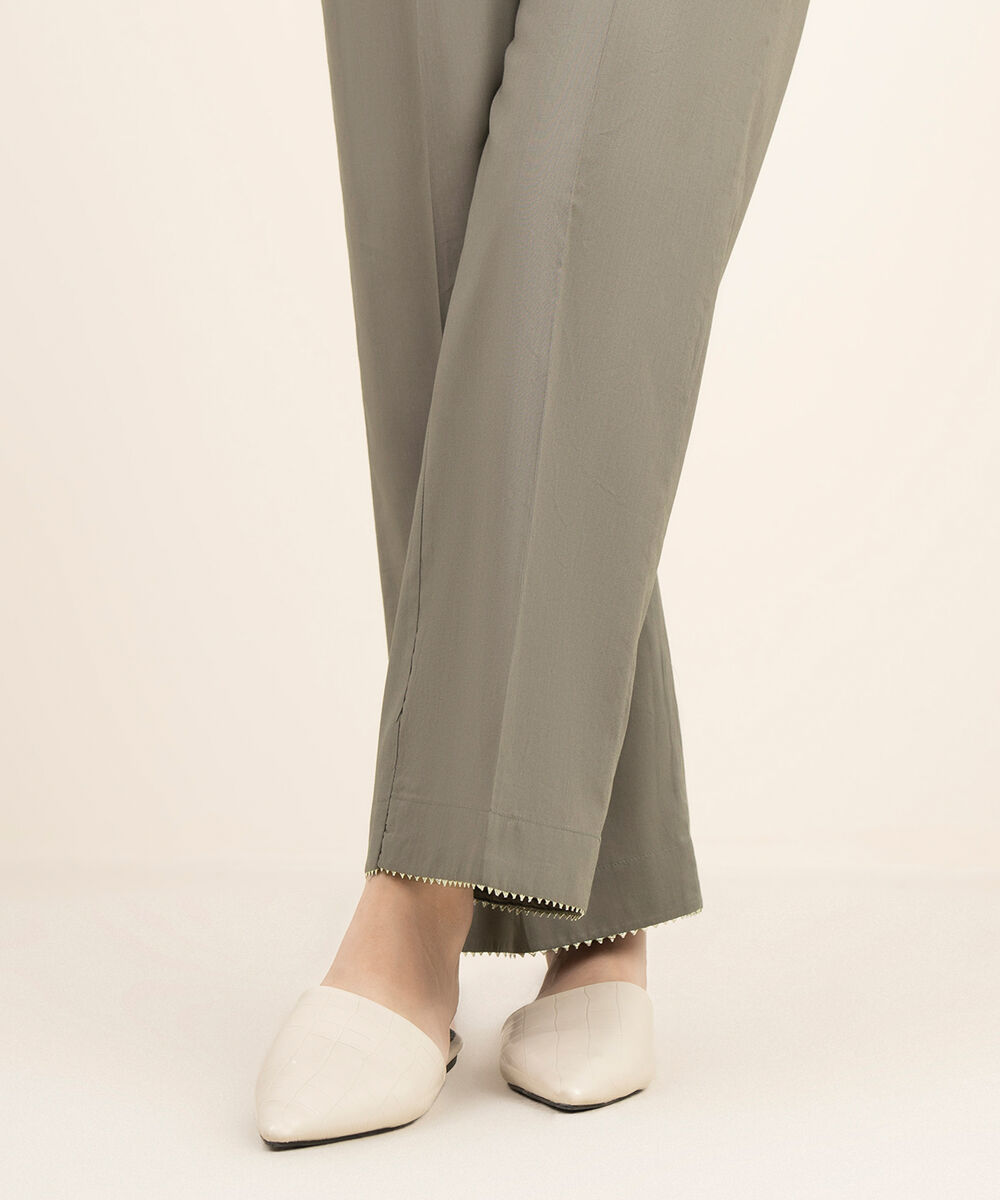 Women's RTW Cotton Viscose Solid Grey Straight Pants