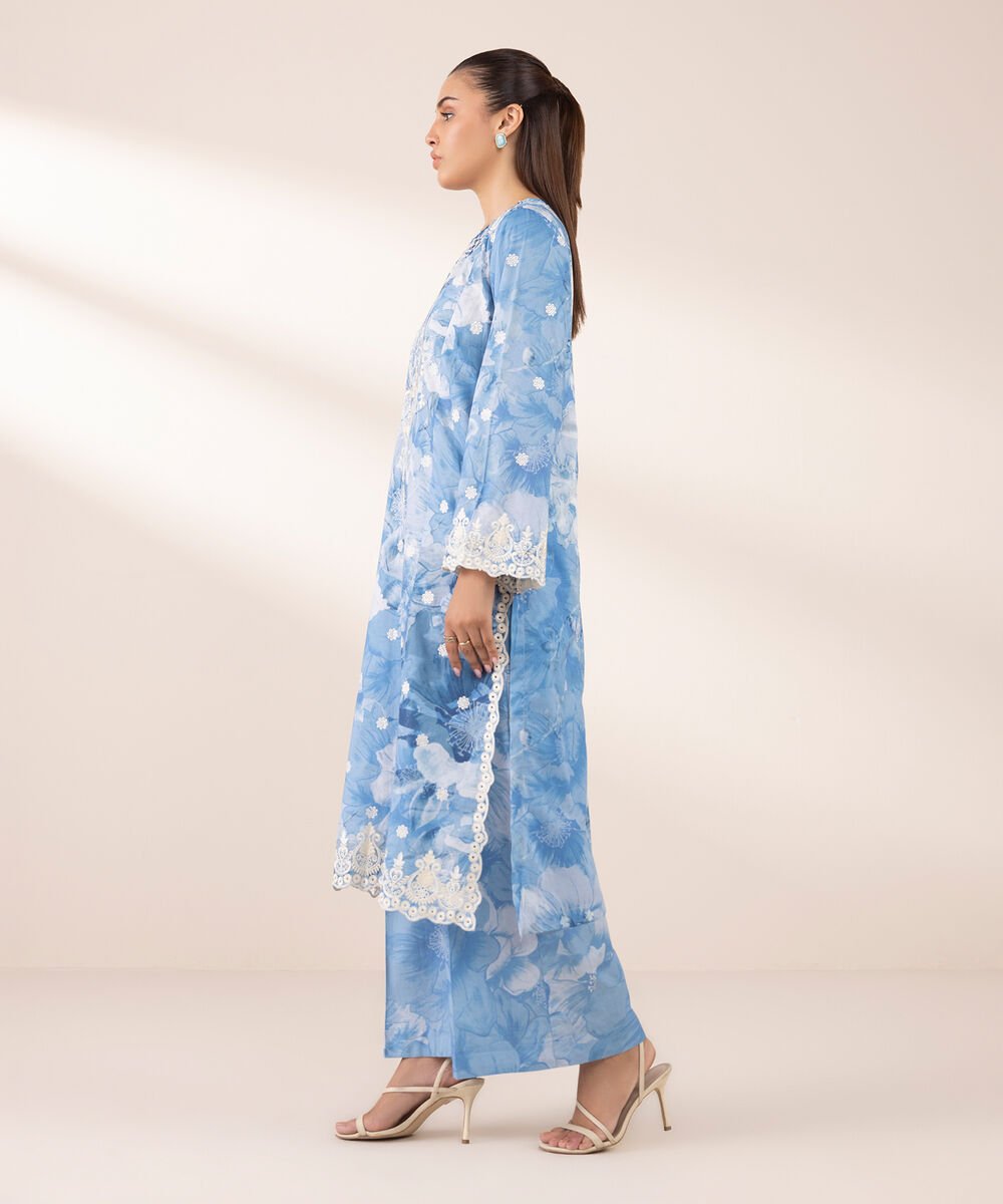 Women's RTW Lawn Blue Embroidered A-Line Shirt