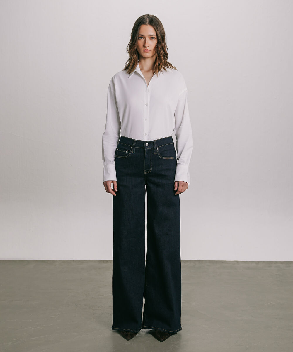 Women's Western Wear Blue High Rise Wide Leg Jeans