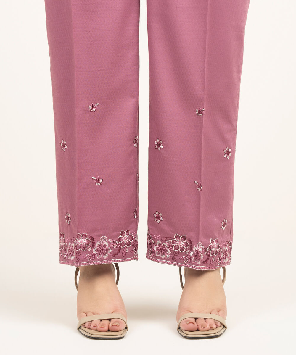 Women's RTW Dobby Embroidered Purple Straight Pants