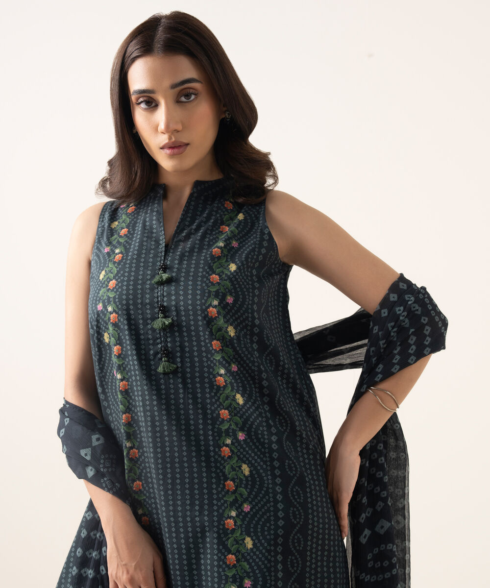 Women's Unstitched Lawn Printed Black 3 Piece Suit