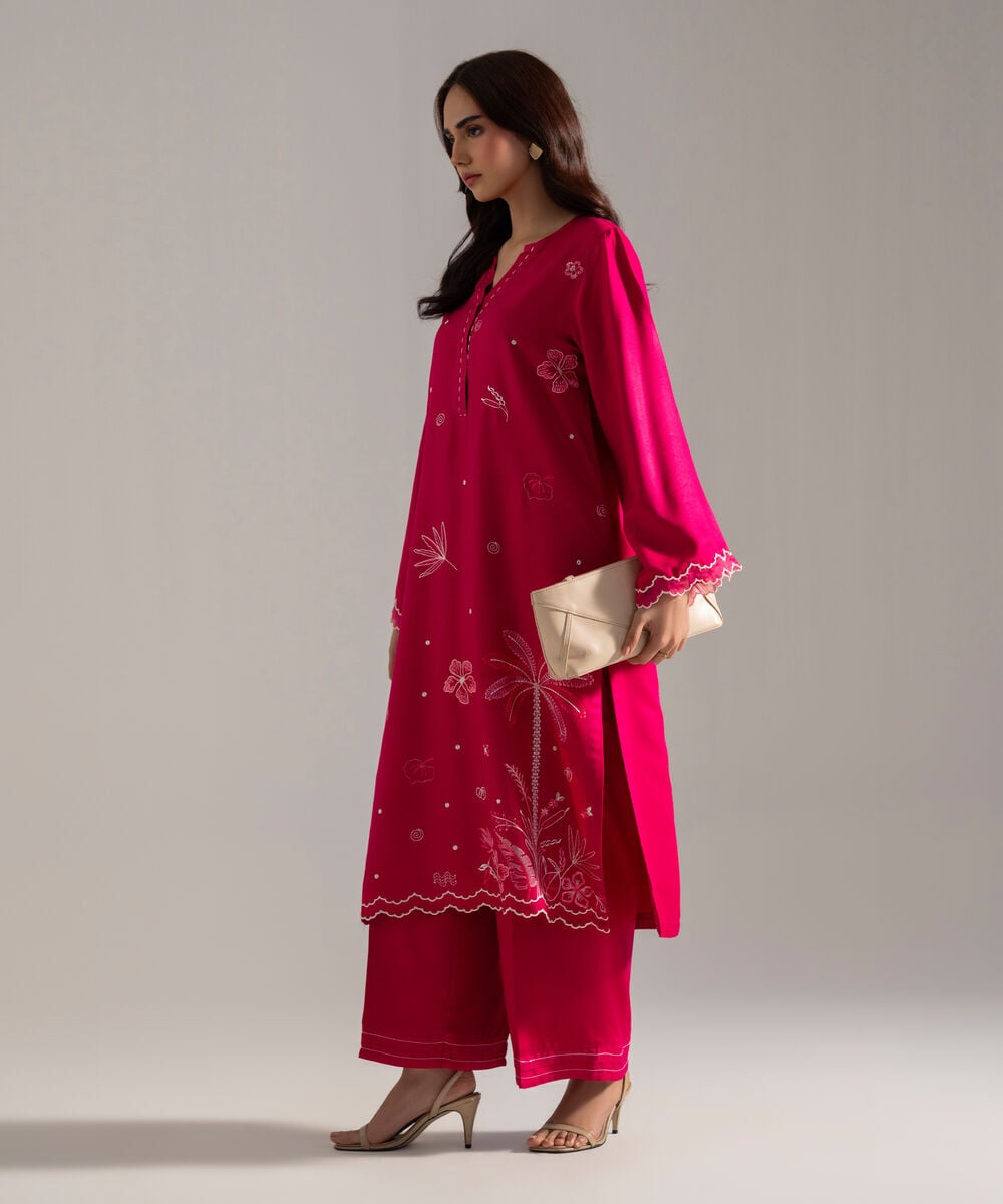Women's RTW Solid Embroidered Pink Bedford Shirt