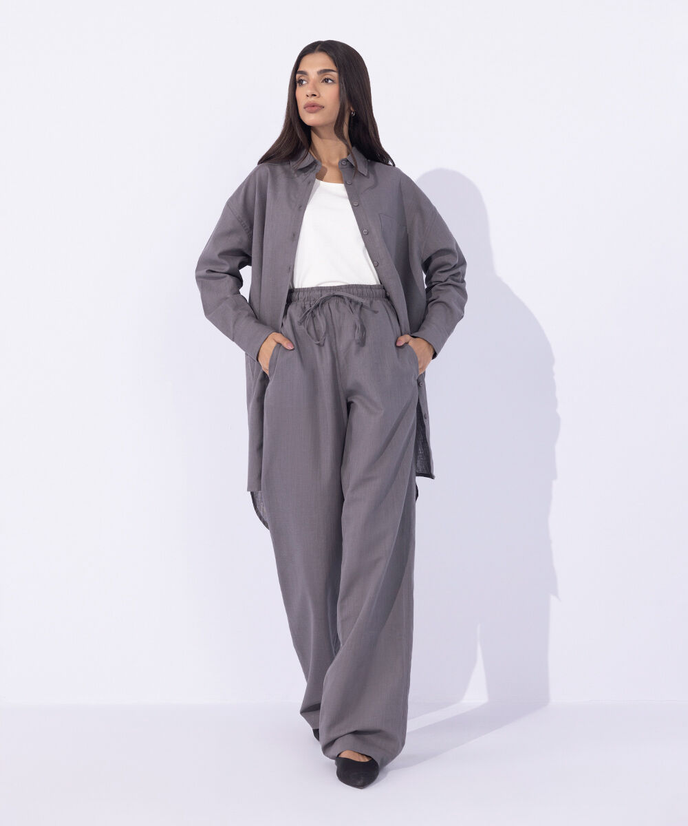 Women's Western Wear Grey Linen Blend Pull On Trousers