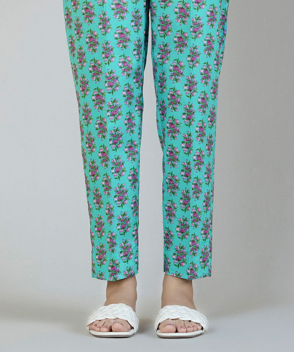 Woman - Blue Printed Cambric Cigarette Pants