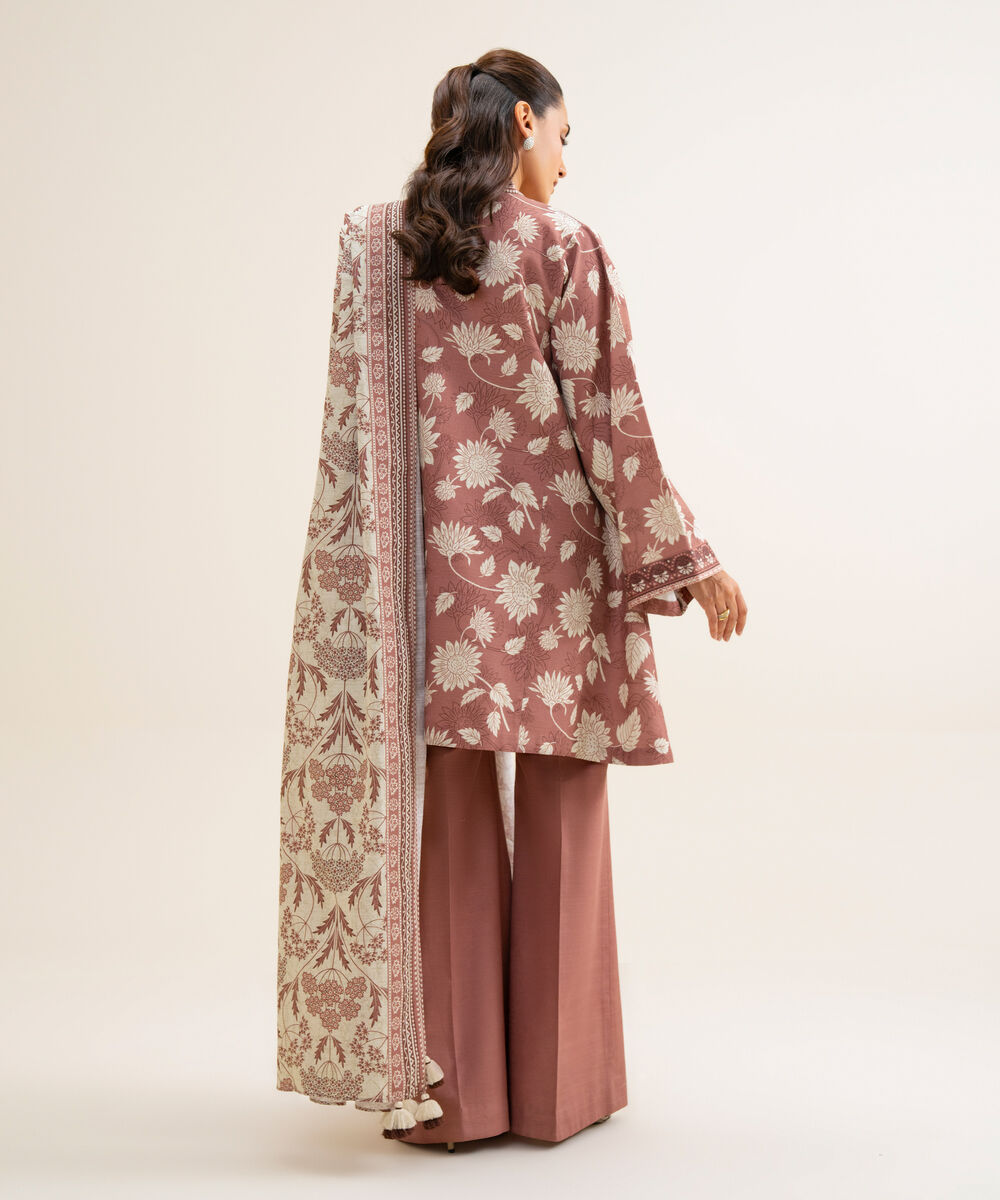 Women's Unstitched Premium Khaddar Printed Brown 3 Piece Suit