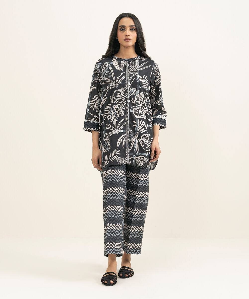 Women's RTW Cambric Embroidered Black Straight Shirt