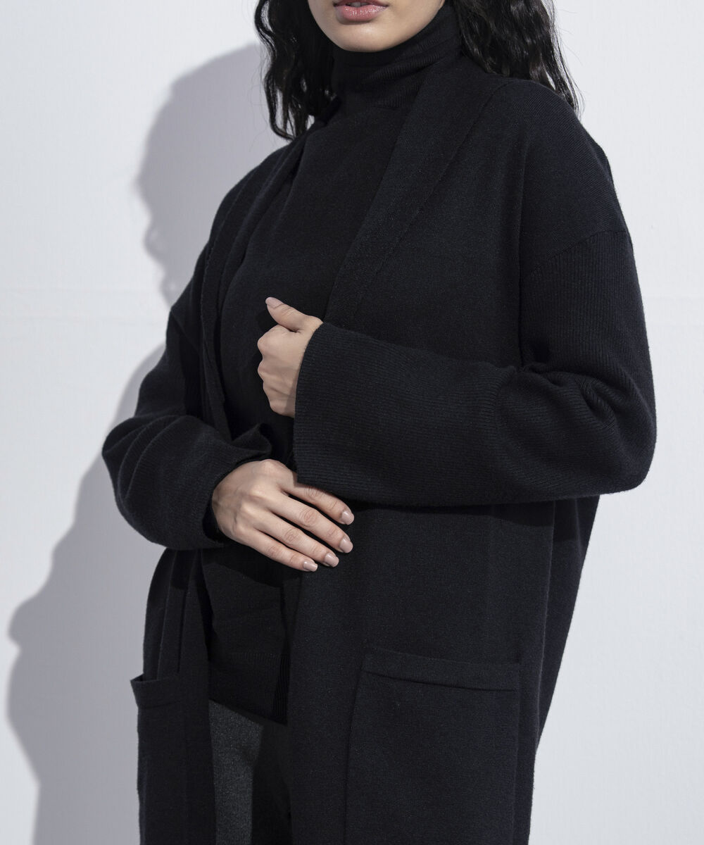 Women's Western Wear Black Long Knit Cardigan